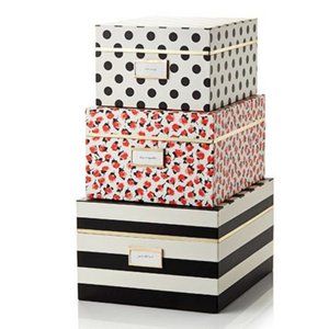 Kate Spade Nesting Boxes Black Stripe, pink roses, white polka dots set of 3